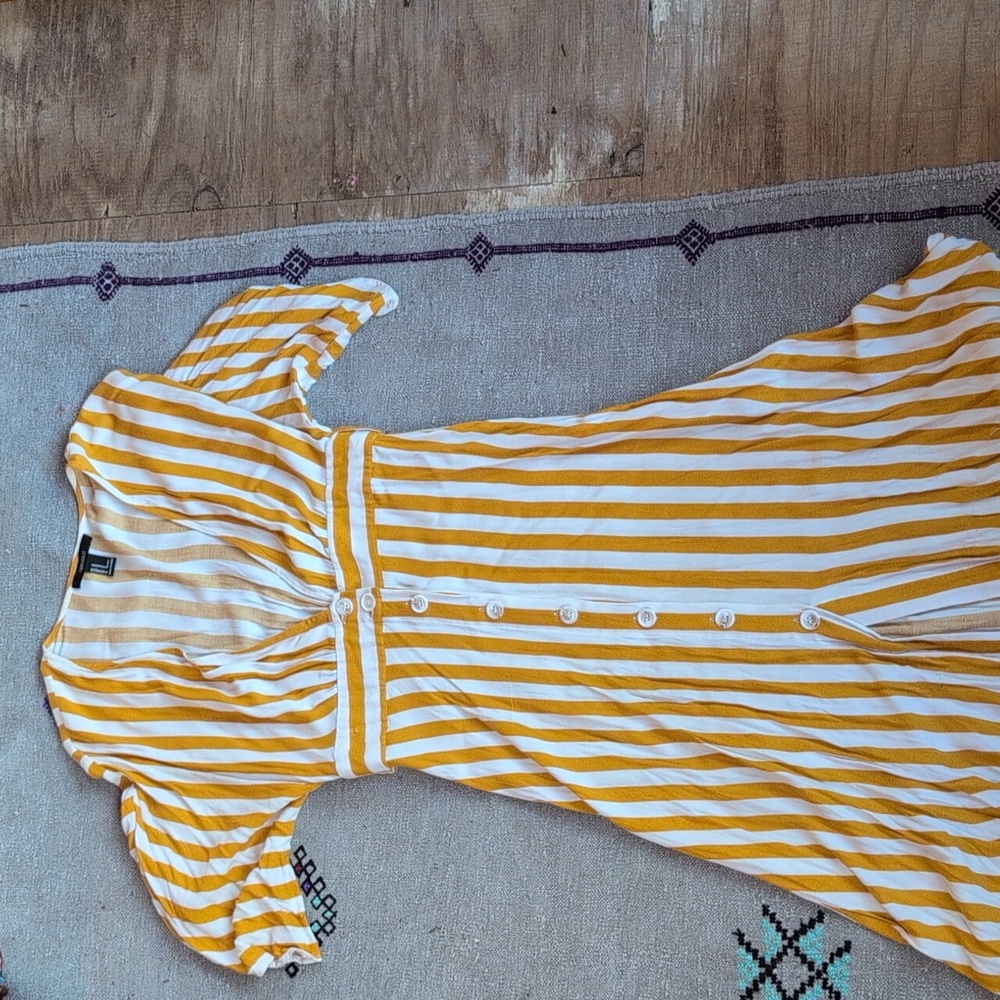 Yellow and White Striped Button-Down Dress